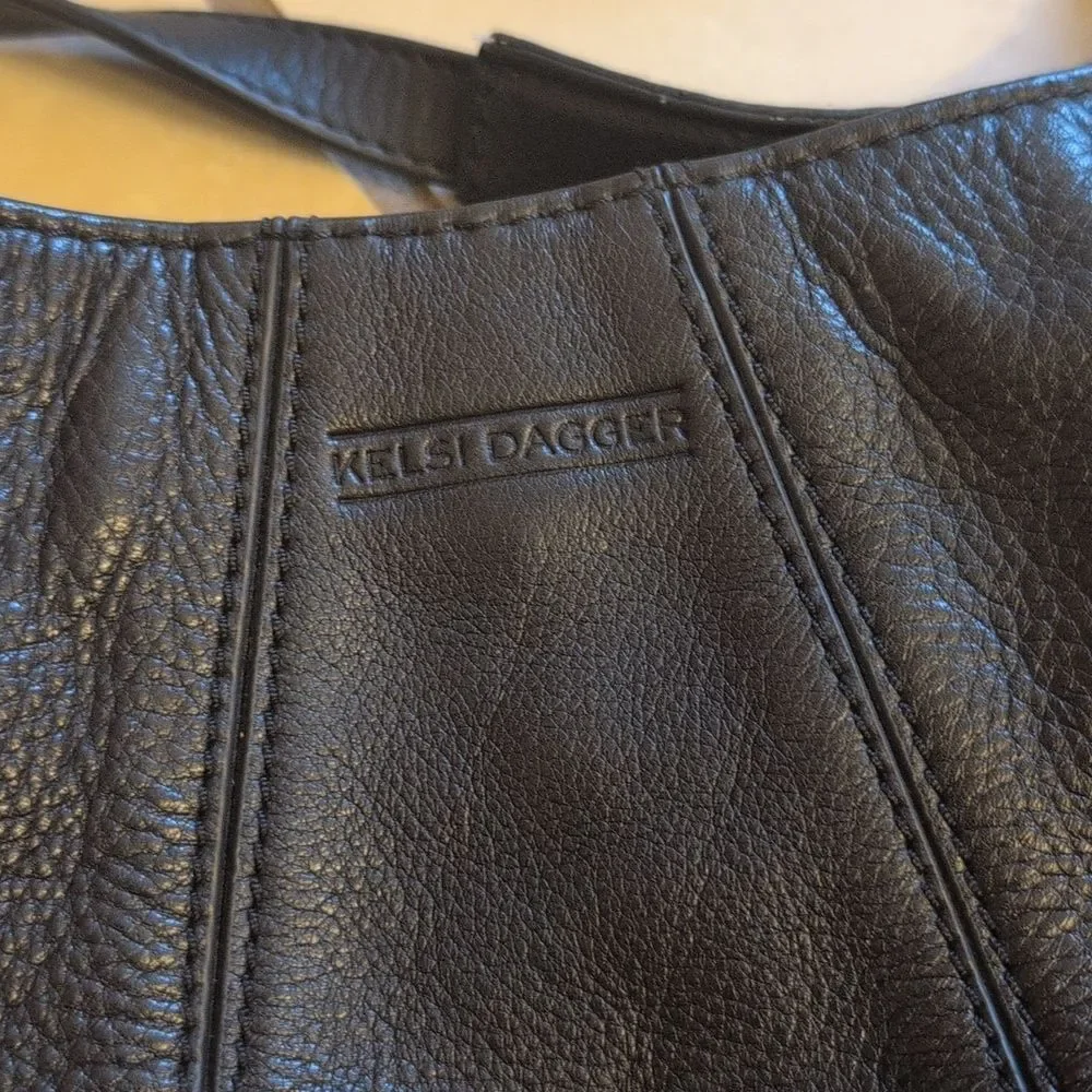 Kelsi Dagger Black Pebbled Leather Hobo Breaded Shoulder Bag, Large